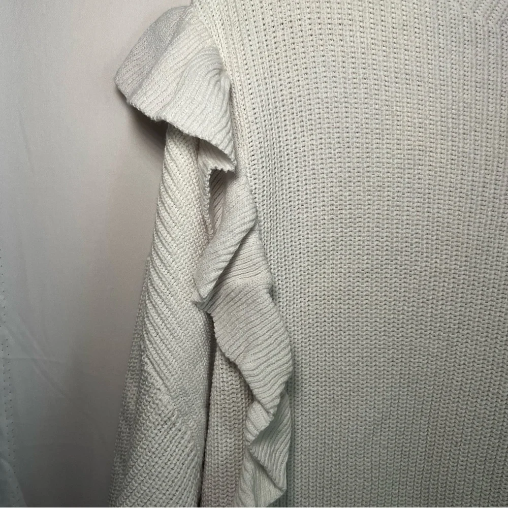 Express Women’s Sweater Sz L Rufffled Drop Sleeve White Cuffed 2018 Cotton - Picture 4 of 14